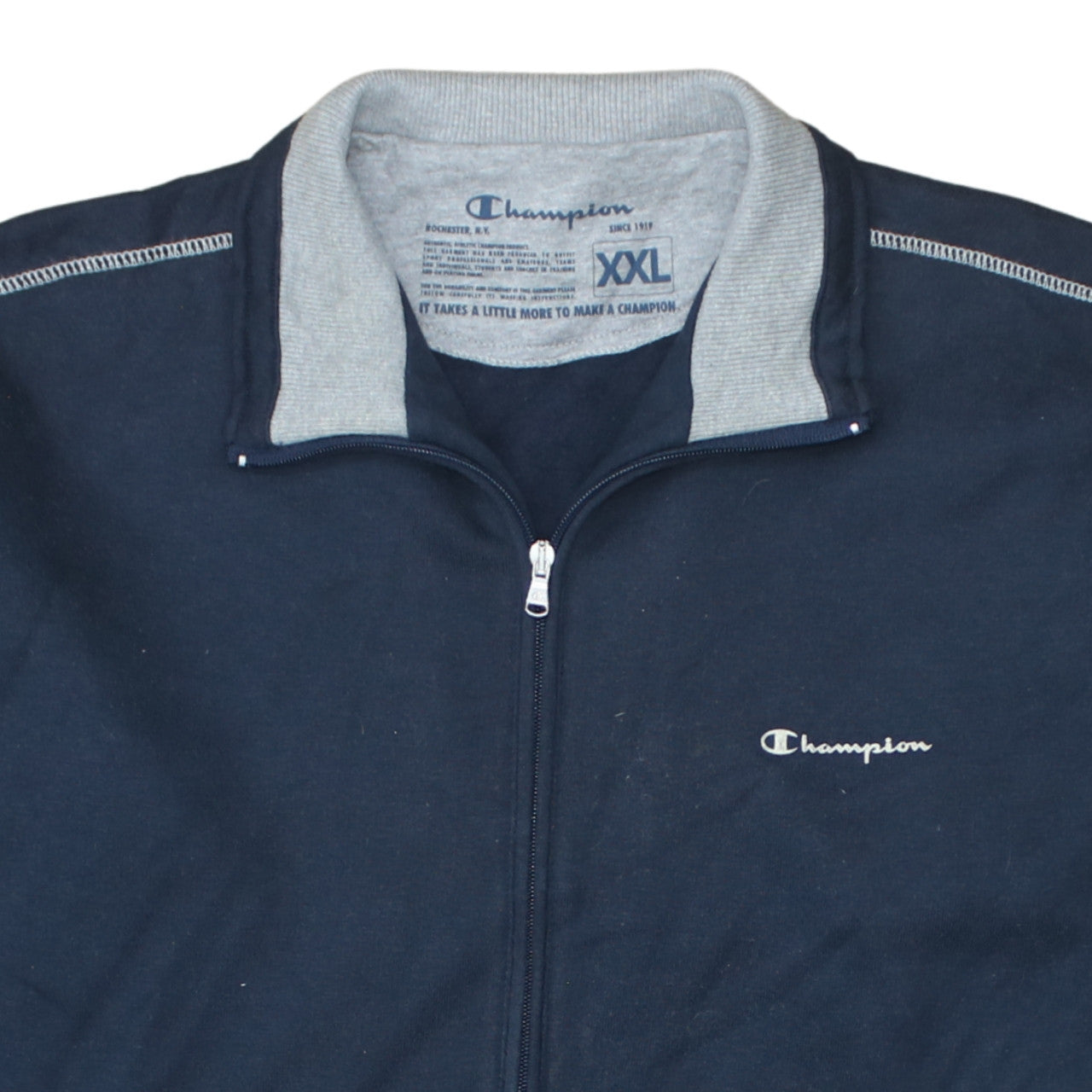 Champion Mens Blue 2XL Full Zip Fleece Sweatshirt Jacket