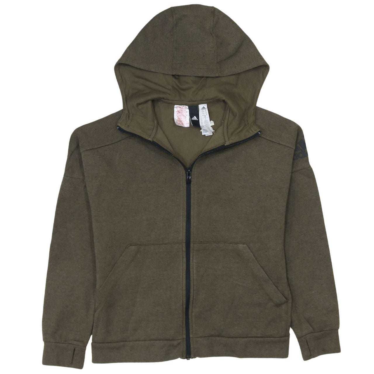 Adidas Boys Green Full Zip Hoodie 11-12 Years Cotton Blend Casual