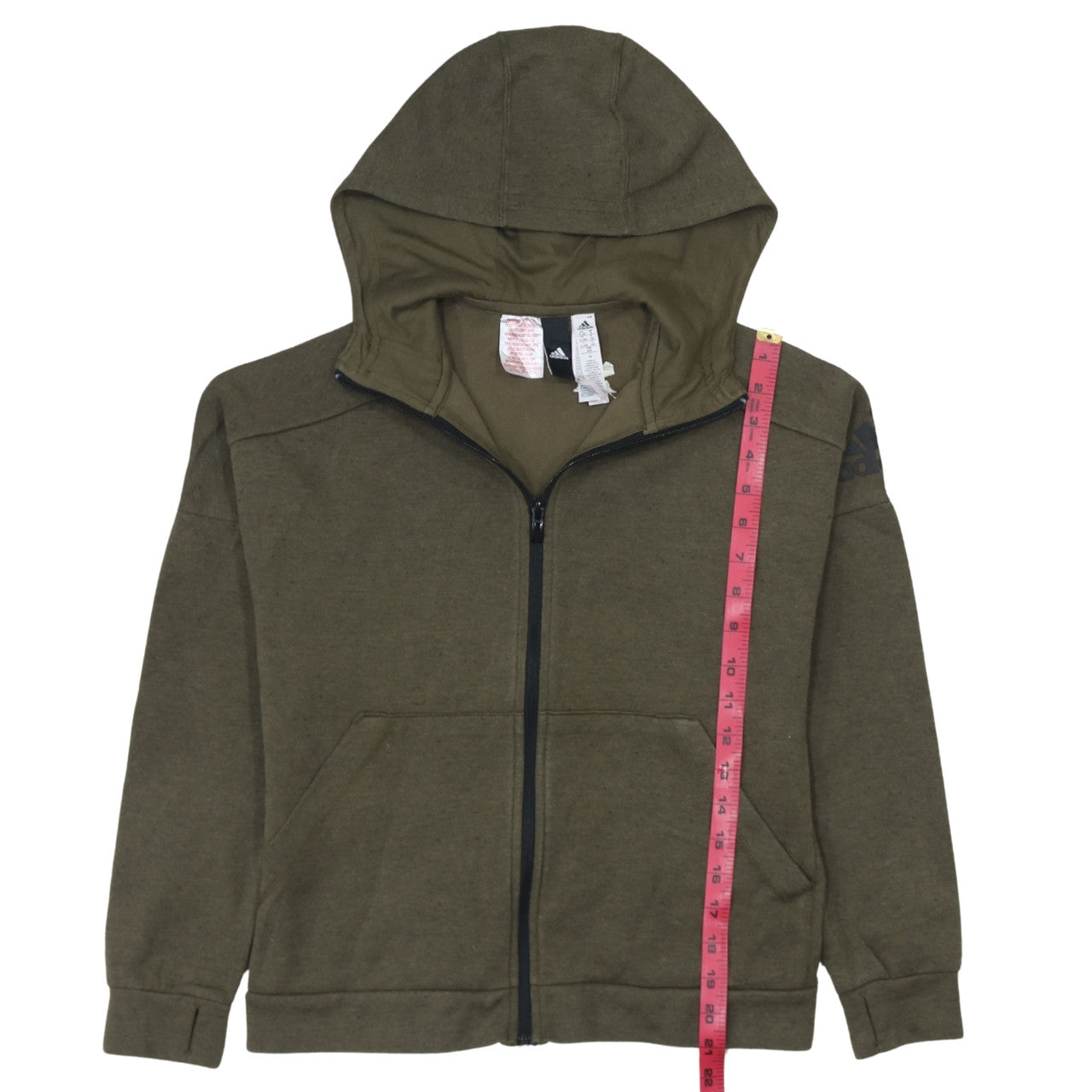 Adidas Boys Green Full Zip Hoodie 11-12 Years Cotton Blend Casual
