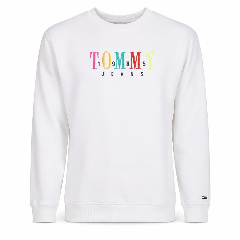 Tommy Jeans Men's White Embroidered Logo Pullover Sweatshirt M