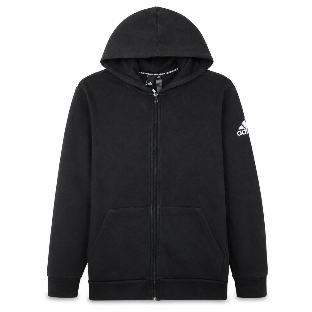 Front view of Adidas Men's Black Full Zip Hoodie L Sportswear Cotton Fleece