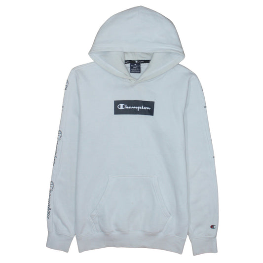 Champion Men's White Small Pullover Hoodie Logo Graphic Sweatshirt