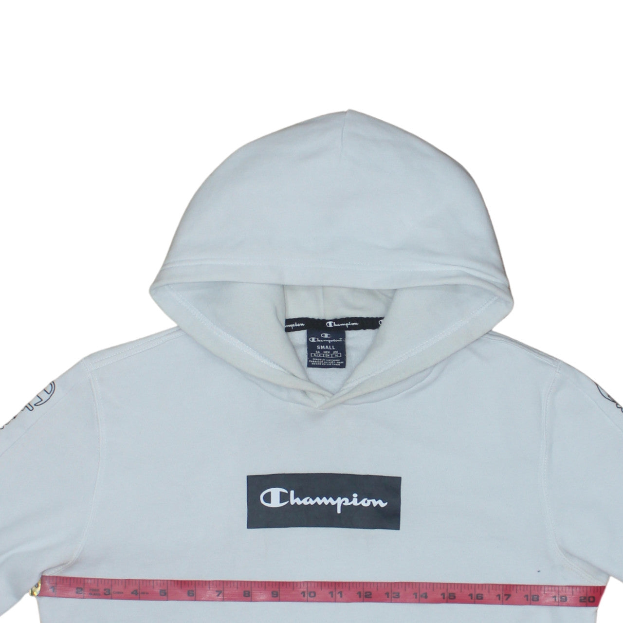 Champion Men's White Small Pullover Hoodie Logo Graphic Sweatshirt
