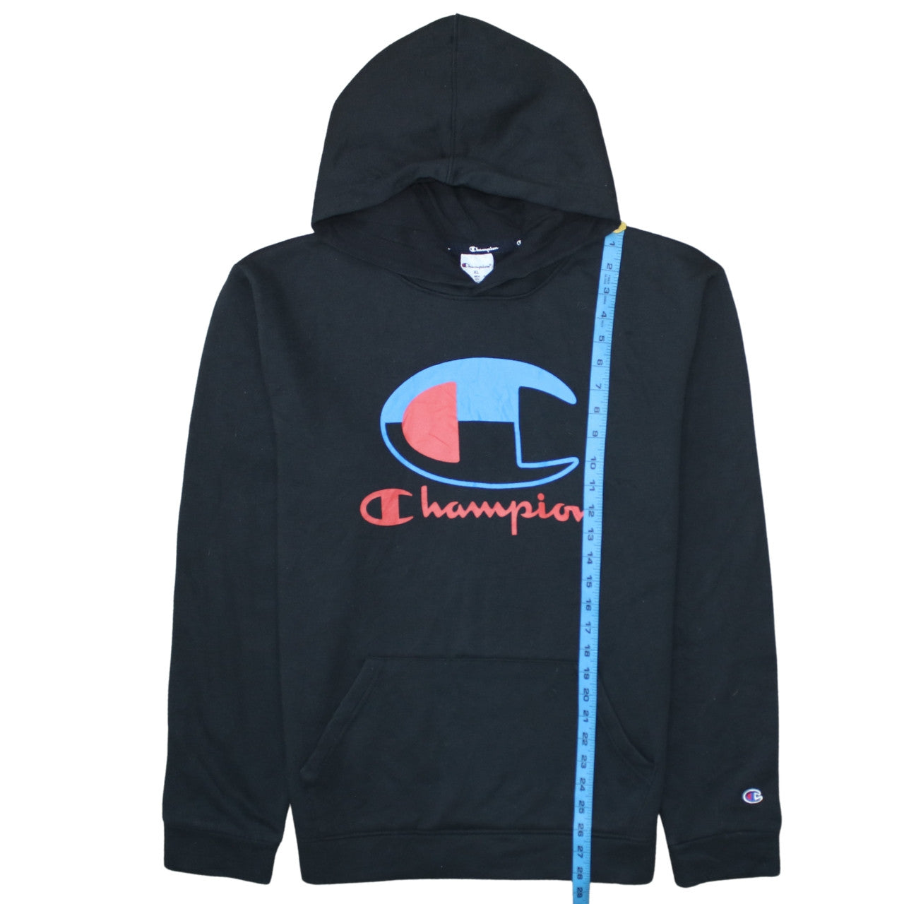 Champion Men's Black XL Pullover Hoodie with Logo Print