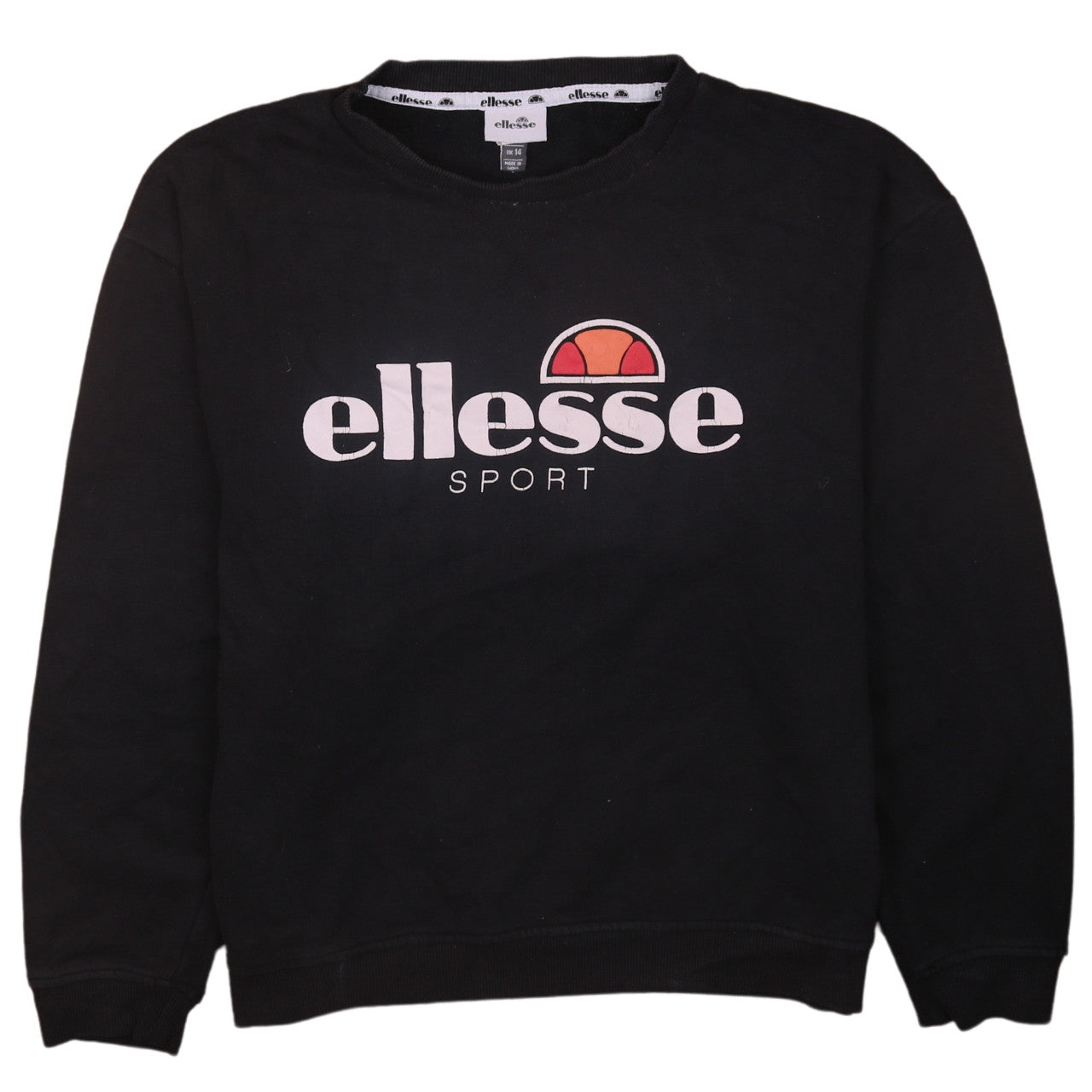 Ellesse Women Black Crew Neck Pullover Sweatshirt UK 14