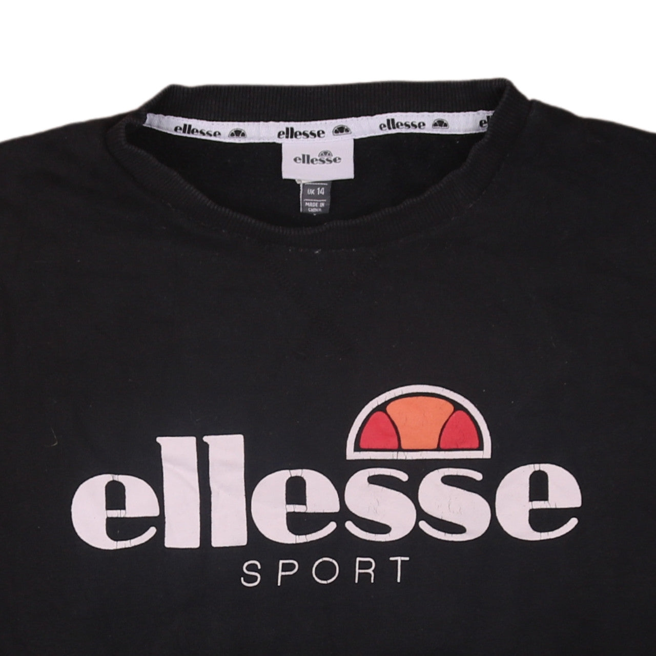 Ellesse Women Black Crew Neck Pullover Sweatshirt UK 14