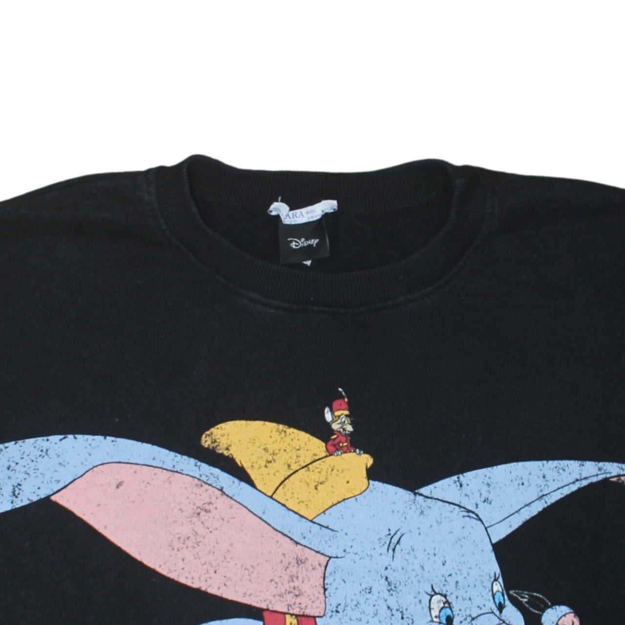 Zara Disney Women Black Dumbo Sweatshirt Size M Relaxed Fit Cotton