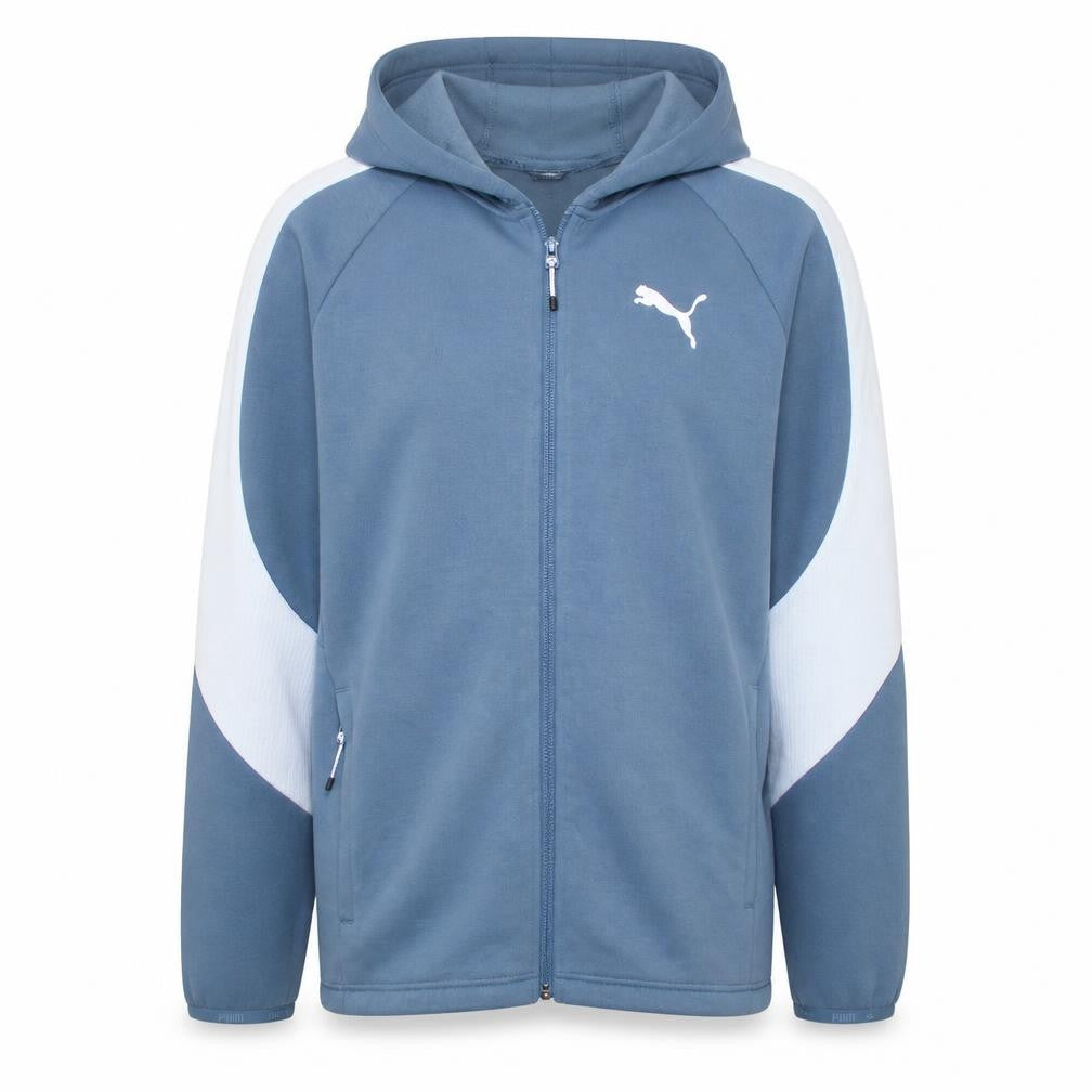 Front view of Puma Men Blue Full Zip Hoodie L Sportswear Training Sweatshirt