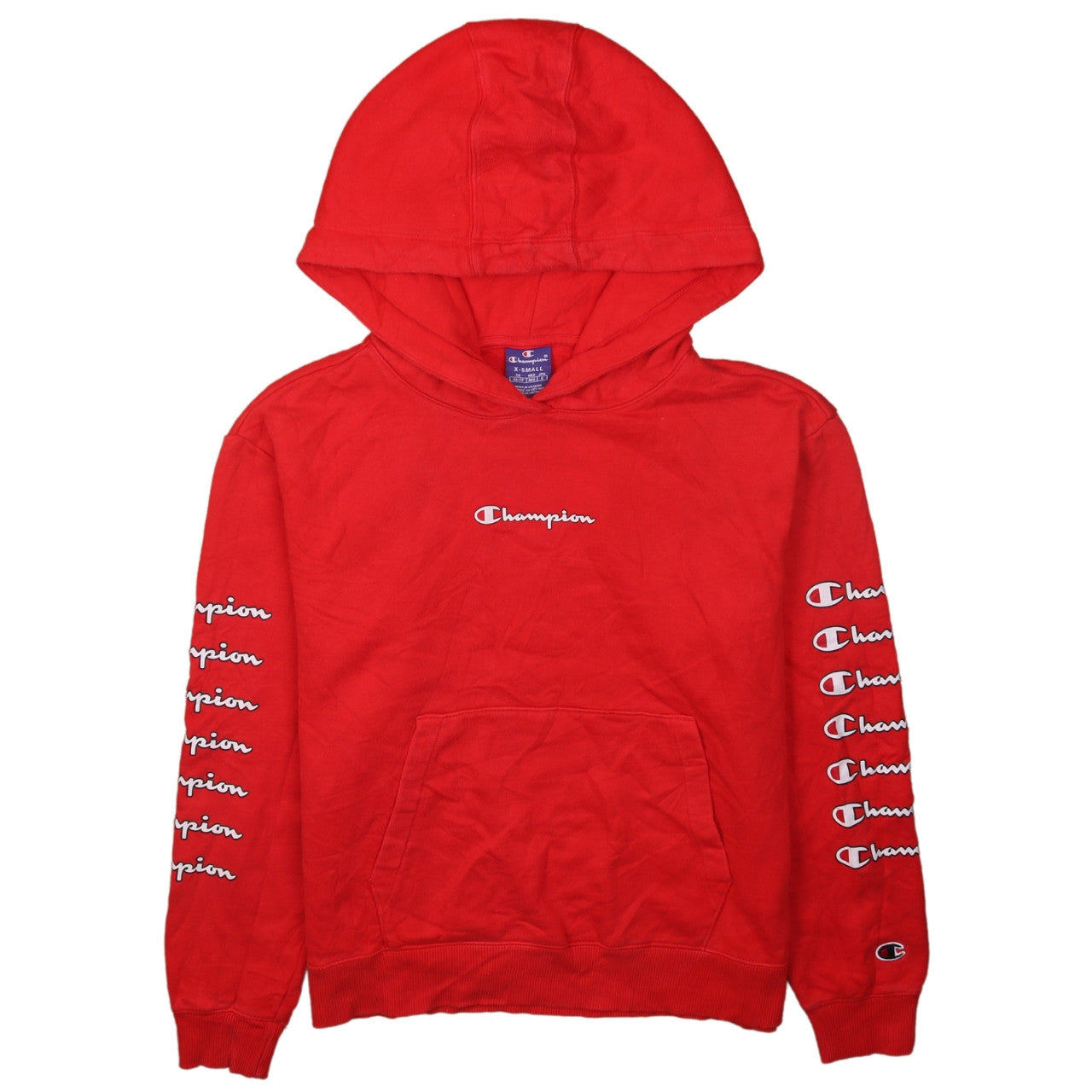Champion Men Red XS Pullover Hoodie with Logo Print
