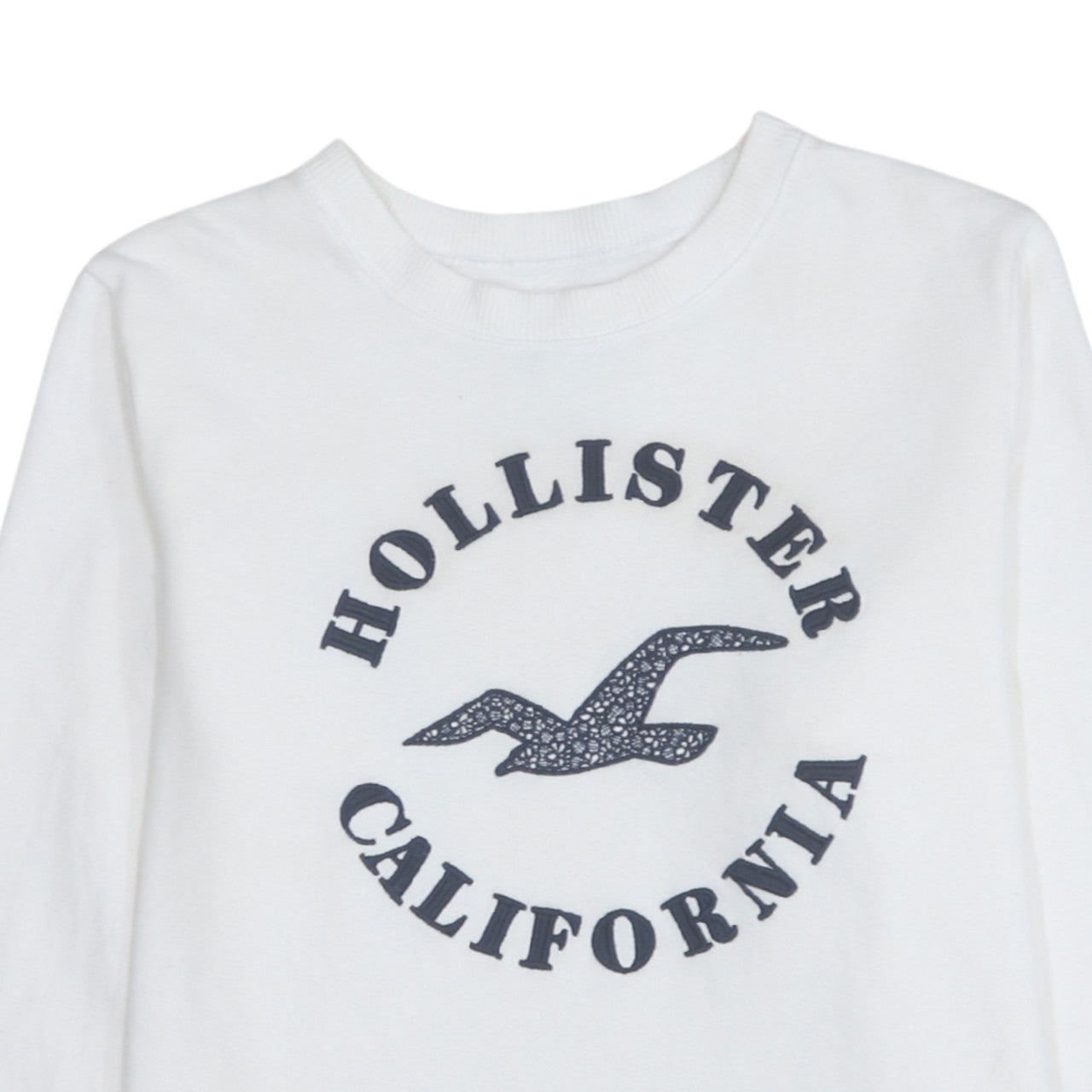 Hollister Men White Crew Neck Logo Pullover Sweatshirt S