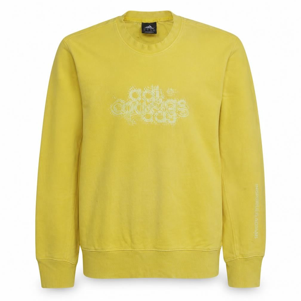 Front view of adidas Men's Yellow Pullover Sweatshirt M Graphic Logo Crew Neck