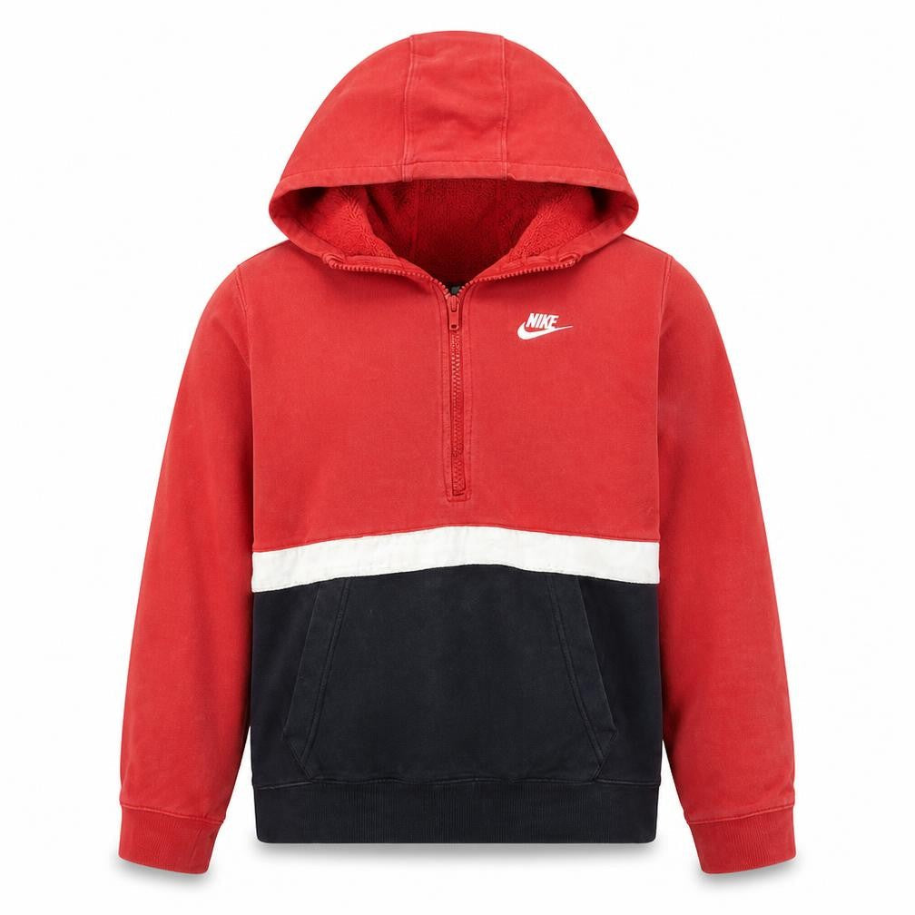 Front view of Nike boys’ red colourblock full zip hoodie xl 158-170cm
