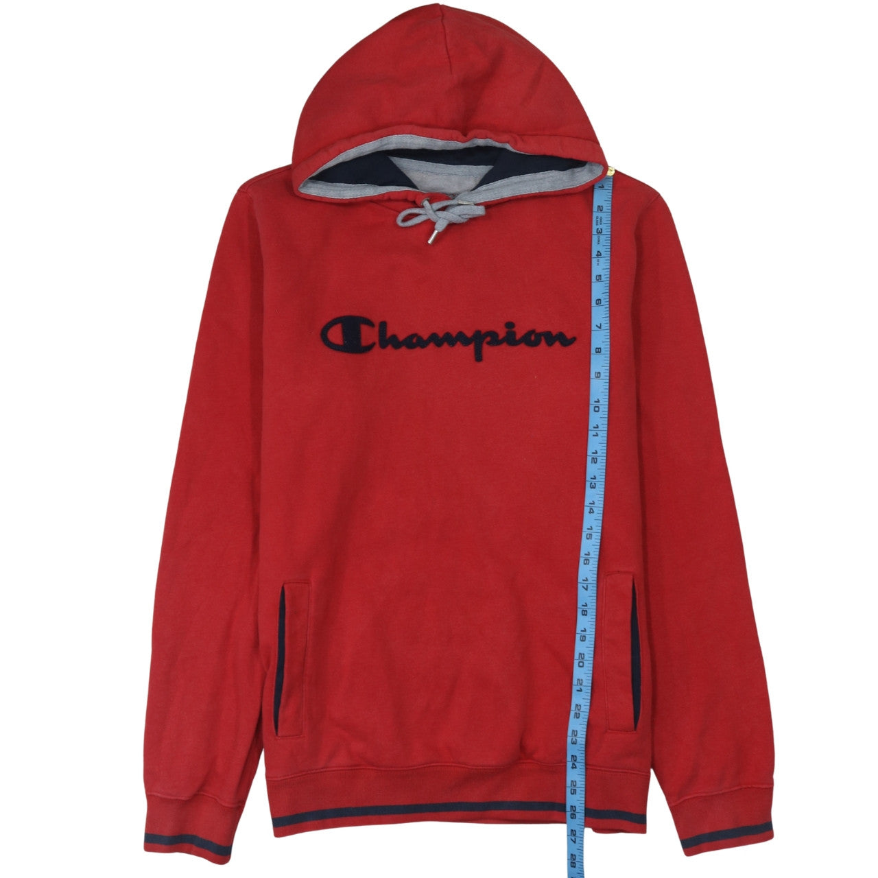 Champion Men's Red Pullover Hoodie L Logo Sports Fleece