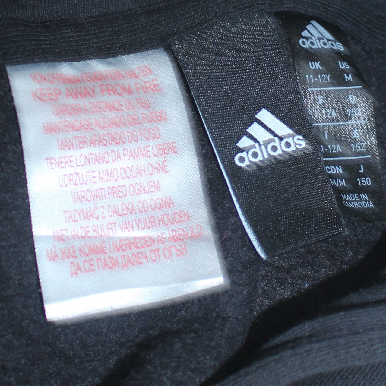 Adidas Boys Black Pullover Hoodie 11-12 Years Classic Three Stripes