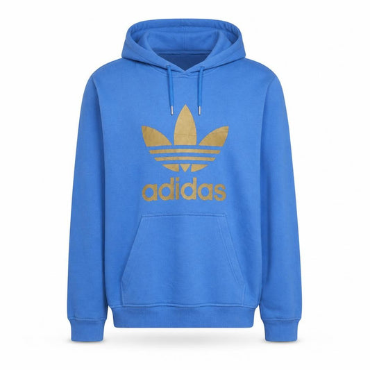 Adidas Men Blue Pullover Hoodie L Logo Graphic Sportswear