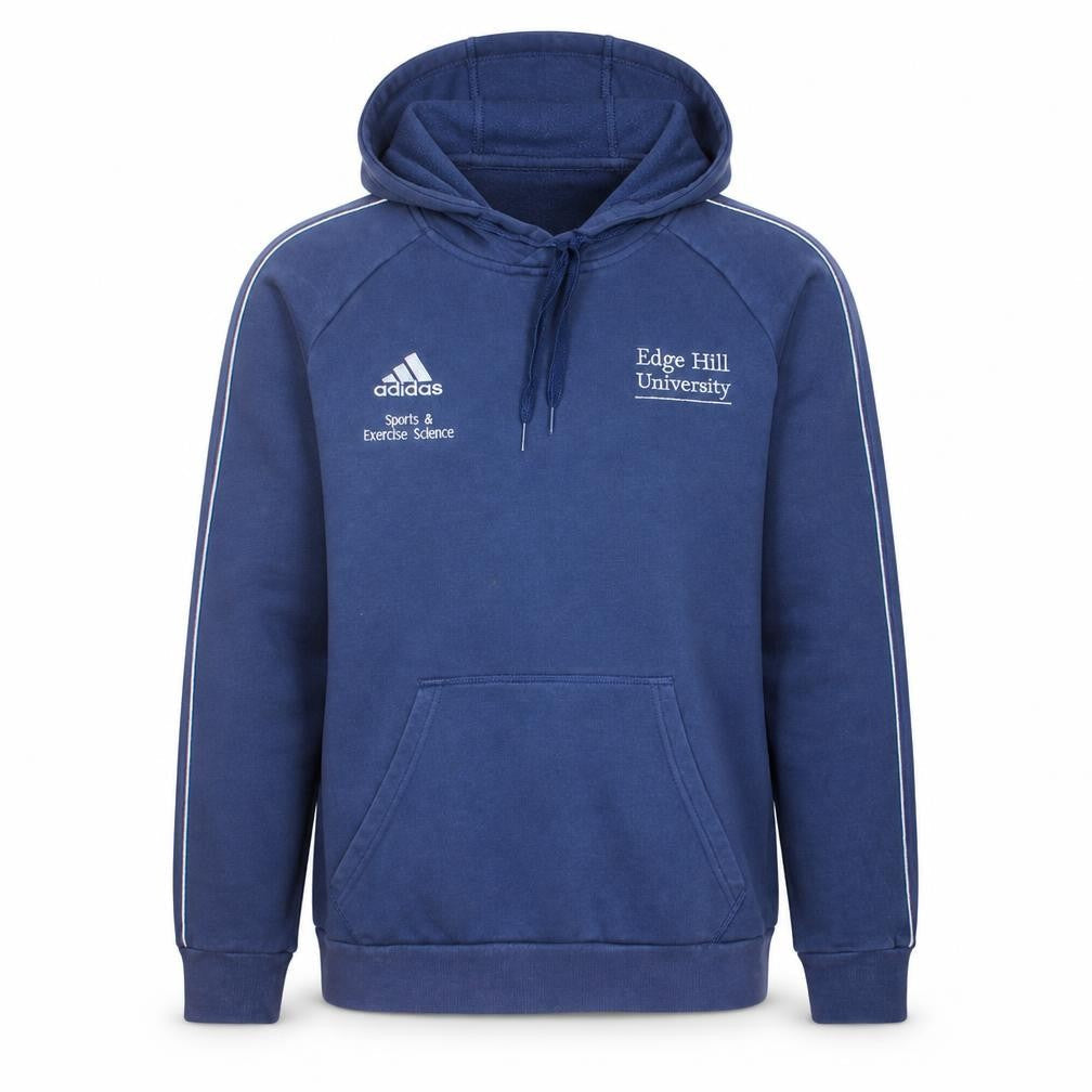 Front view of Adidas Men's Blue Edge Hill University Pullover Hoodie, size S