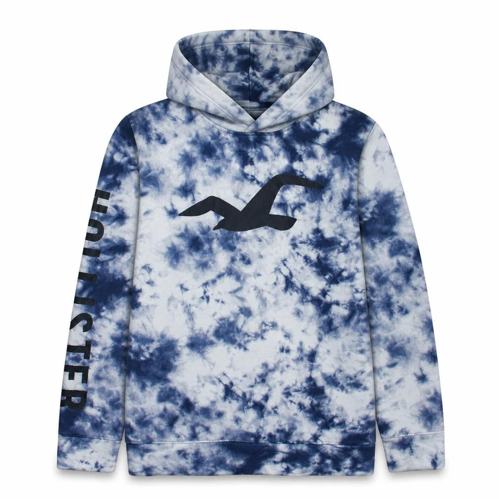 Hollister Men's Blue Tie-Dye Pullover Hoodie XL Fleece Logo