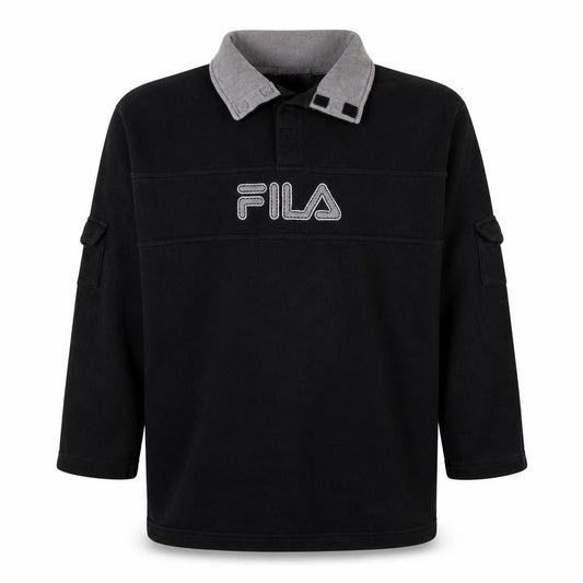 Fila Mens Black Collared Henley Sweatshirt M Embroidered Logo
