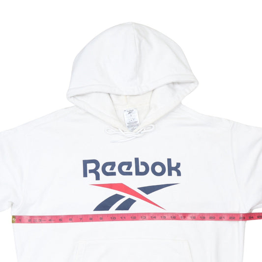 Reebok Women's White Large Pullover Hoodie with Logo Print
