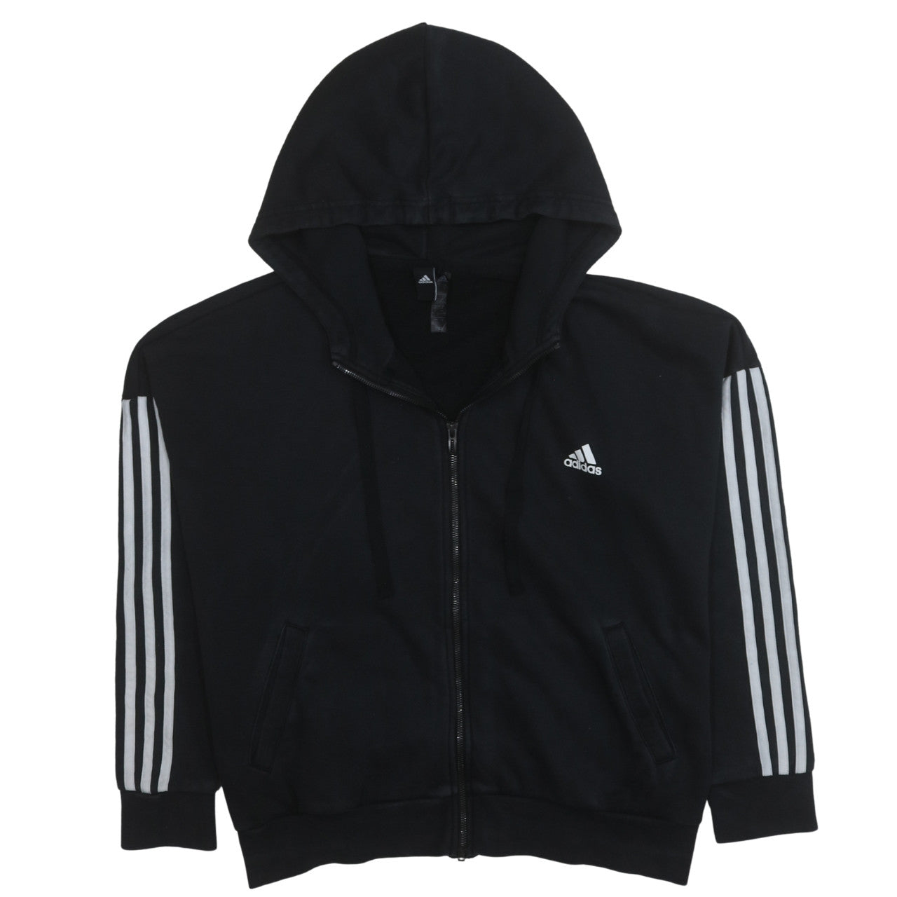 Adidas Womens Black Full Zip Hoodie XL Classic Stripe Casual