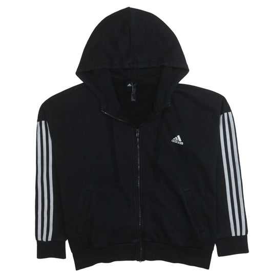 Adidas Womens Black Full Zip Hoodie XL Classic Stripe Casual