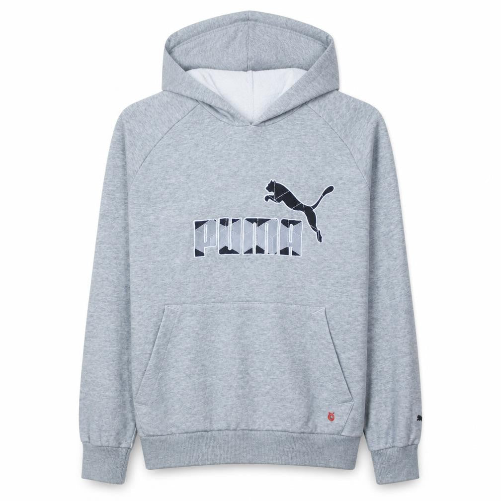 Puma Men's Grey Pullover Hoodie Small Graphic Logo Fleece Sweatshirt