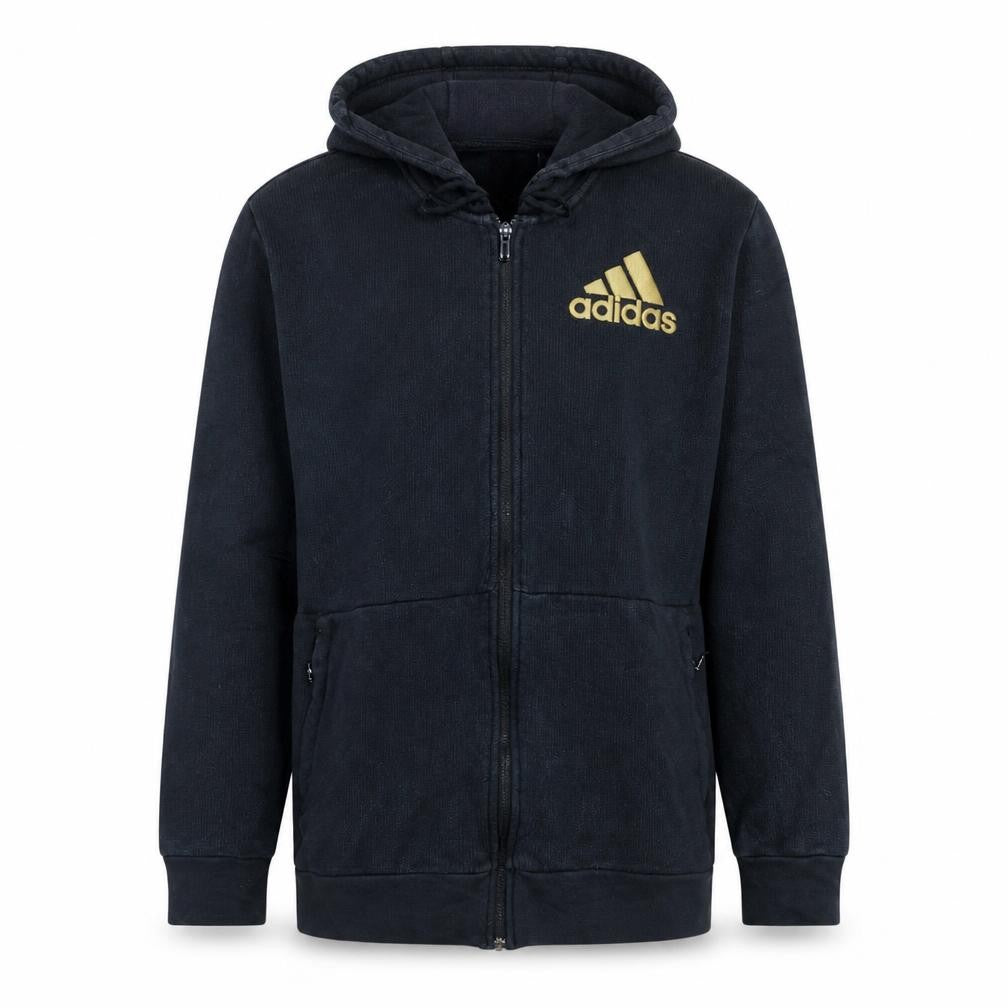 Adidas Men's Black Gold Logo Full Zip Hoodie Size L