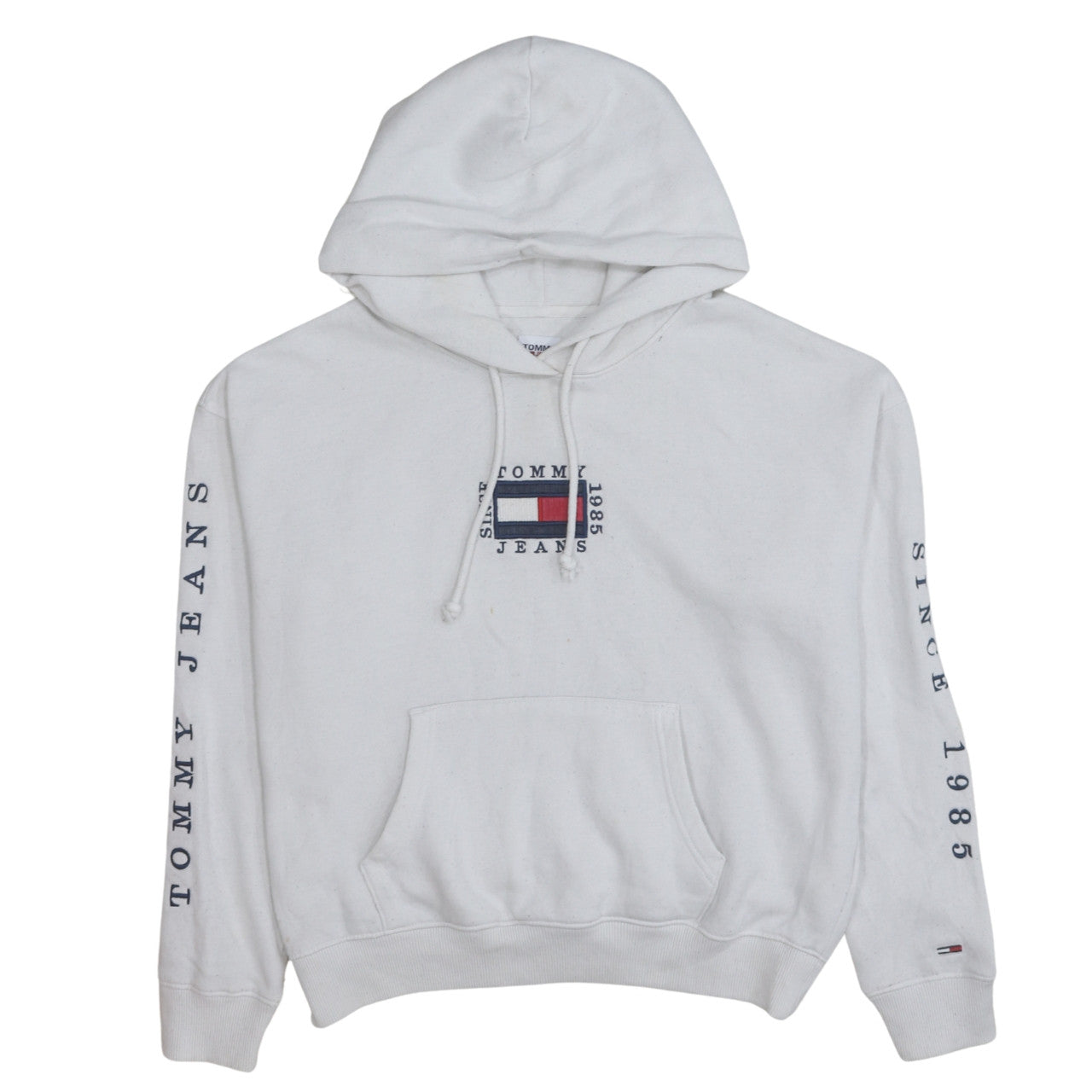 Tommy Jeans Men's White Hoodie M Pullover Graphic Logo Fleece