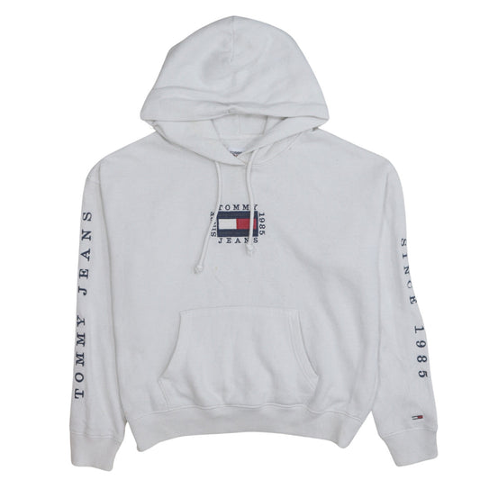 Tommy Jeans Men's White Hoodie M Pullover Graphic Logo Fleece