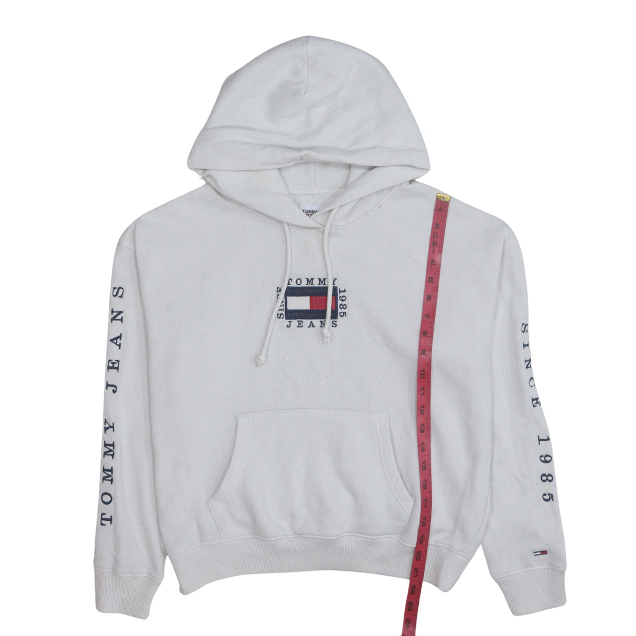 Tommy Jeans Men's White Hoodie M Pullover Graphic Logo Fleece