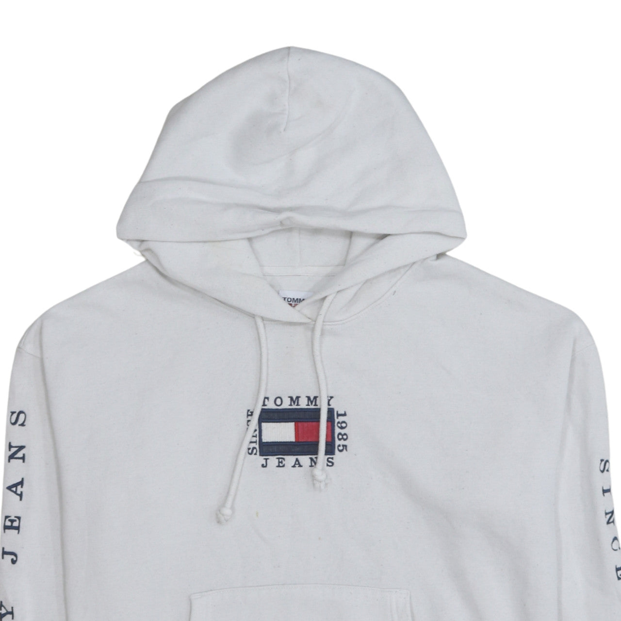 Tommy Jeans Men's White Hoodie M Pullover Graphic Logo Fleece