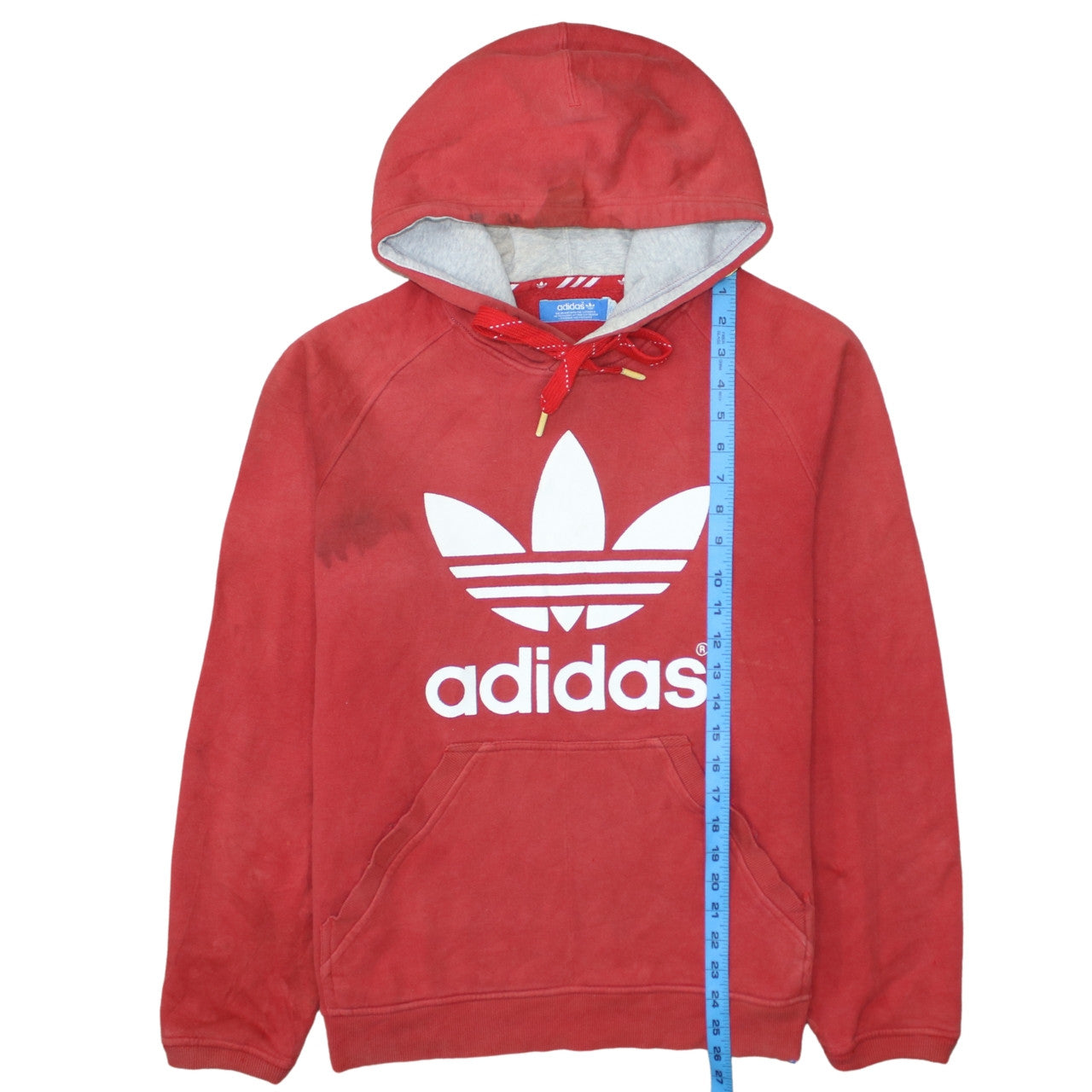 Adidas Men's Red Pullover Hoodie Size S Logo Fleece Sweatshirt