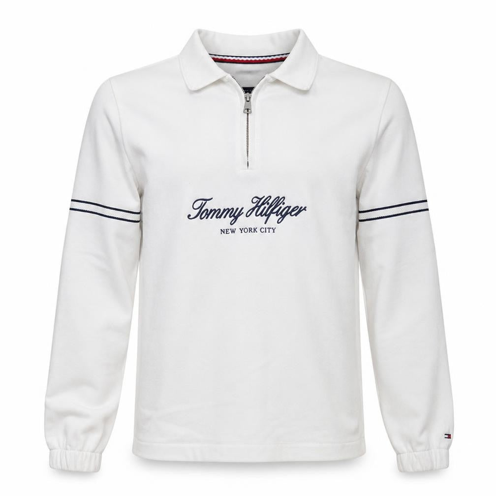 Tommy Hilfiger Men's White Collared 1/4 Zip Sweatshirt M