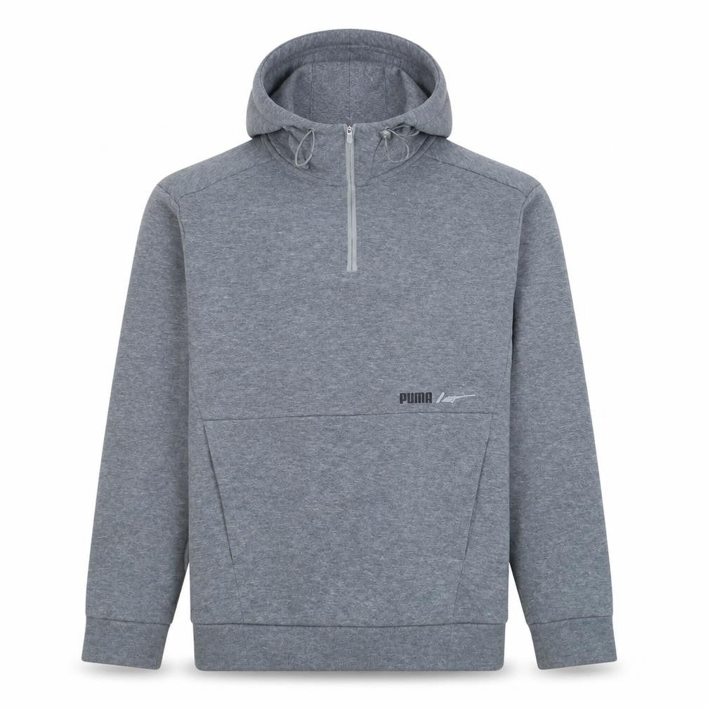 Puma Men's Grey 1/2 Zip Hooded Sweatshirt S Regular Fit
