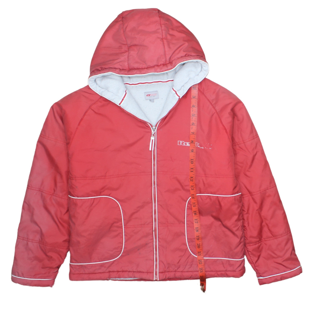Reebok Womens Red Hooded Puffer Jacket L Full Zip Winter Coat