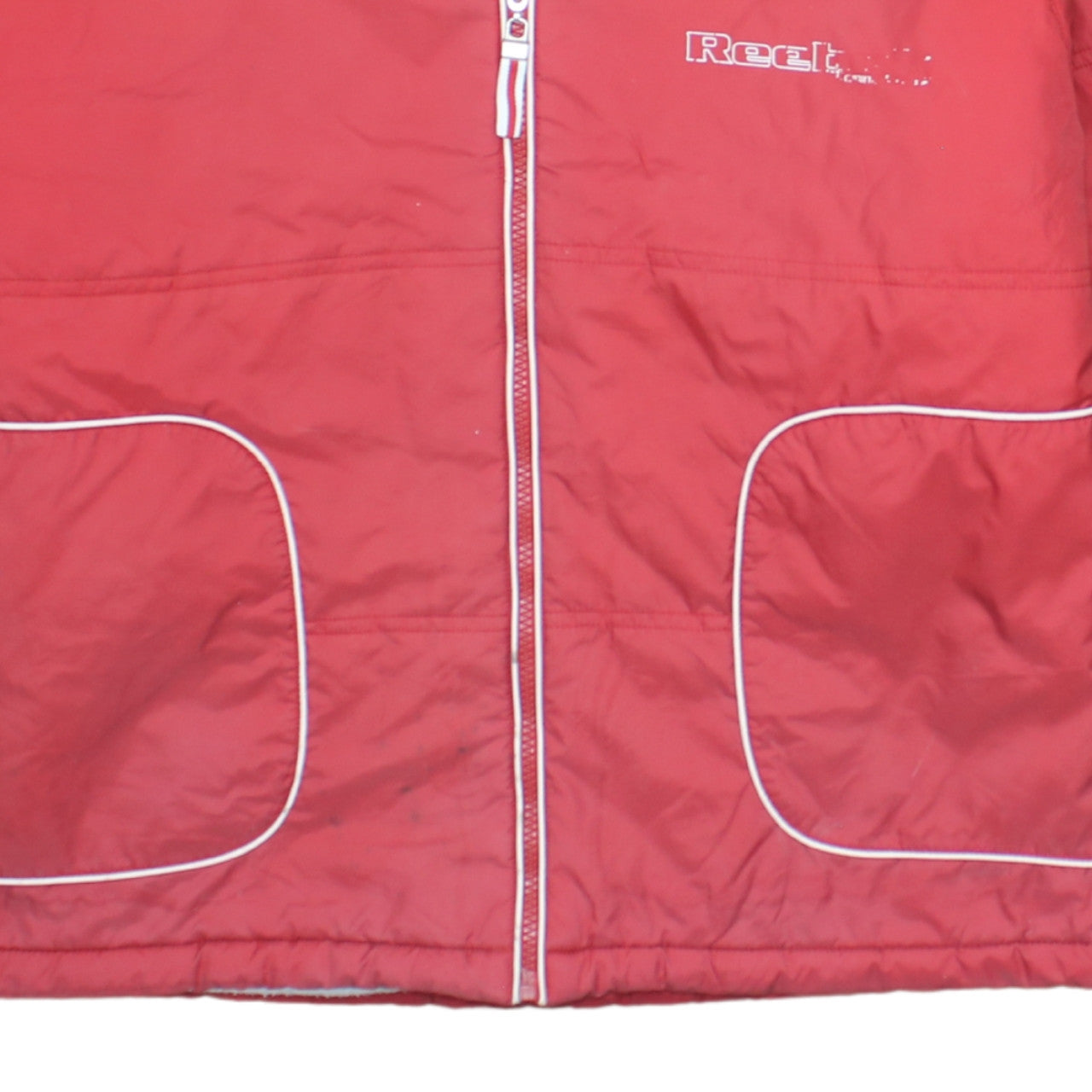 Reebok Womens Red Hooded Puffer Jacket L Full Zip Winter Coat