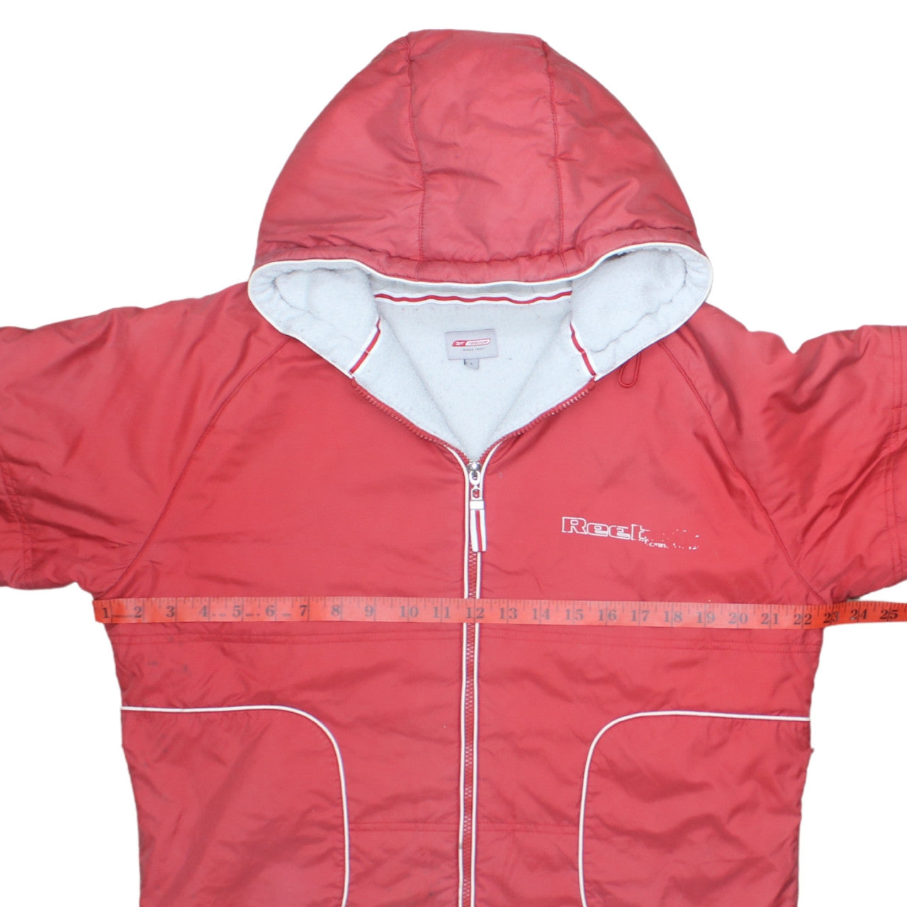 Reebok Womens Red Hooded Puffer Jacket L Full Zip Winter Coat