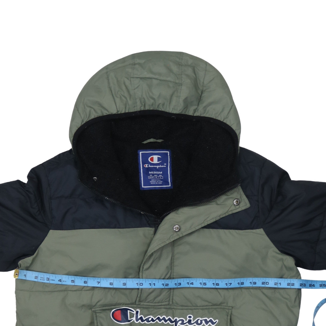 Champion Men's Green Hooded Puffer Jacket Medium