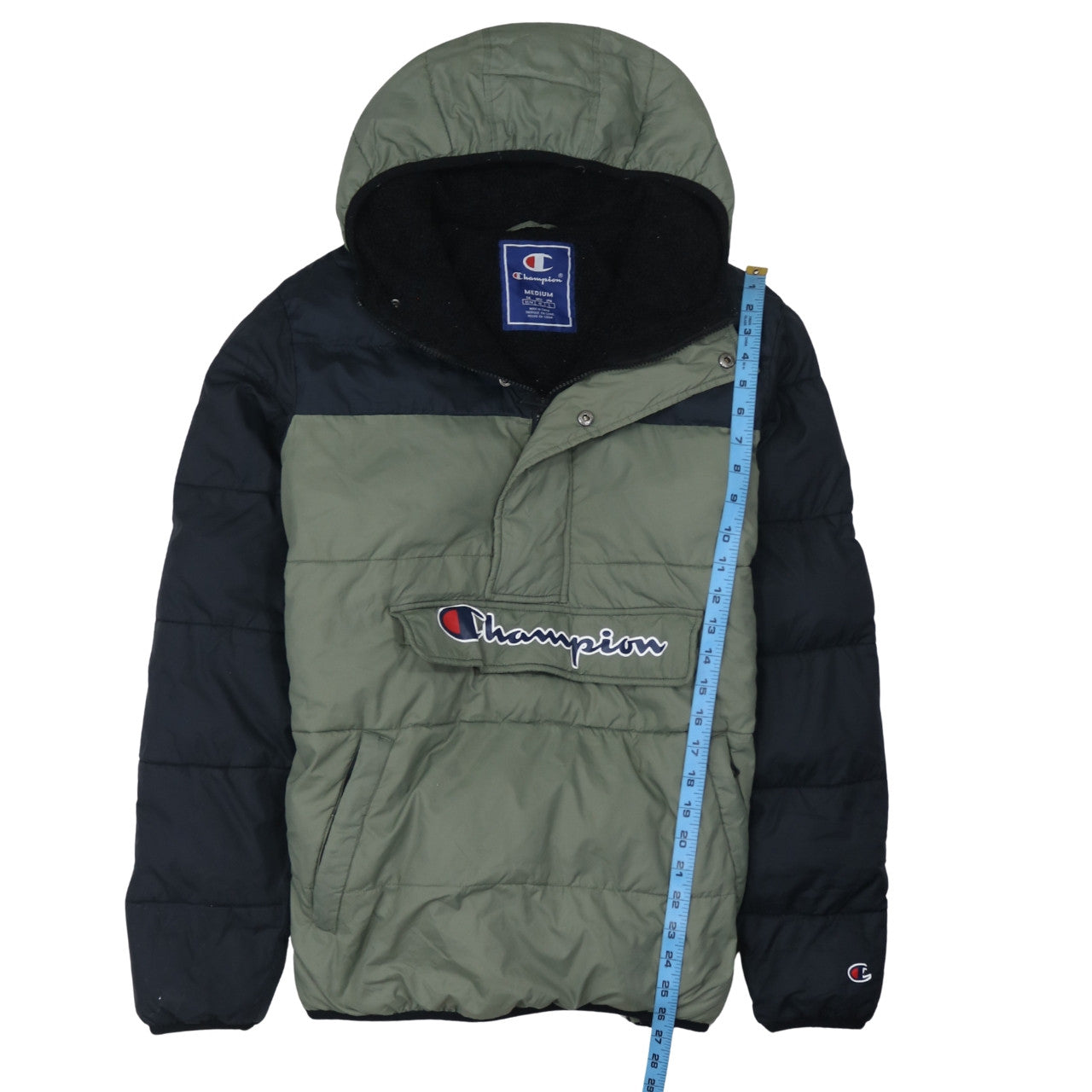 Champion Men's Green Hooded Puffer Jacket Medium