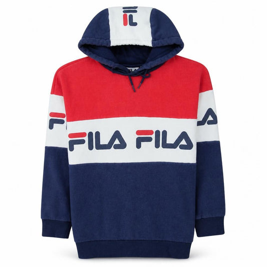 Fila Womens Red Blue Logo Hoodie Pullover Cotton Blend Size M