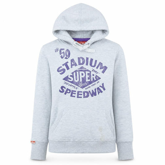 Superdry Womens Grey XS Pullover Hoodie with Purple Logo Print