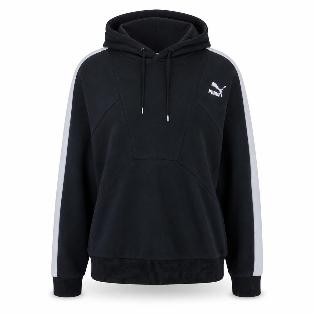 Front view of Puma women’s black & grey pullover hoodie medium cotton blend