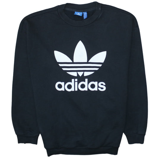 Adidas Women Black Crew Neck Pullover Sweatshirt Size 10 Logo Print