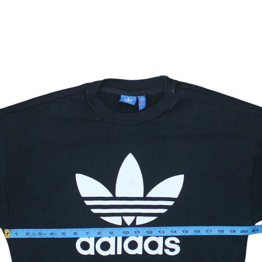 Adidas Women Black Crew Neck Pullover Sweatshirt Size 10 Logo Print