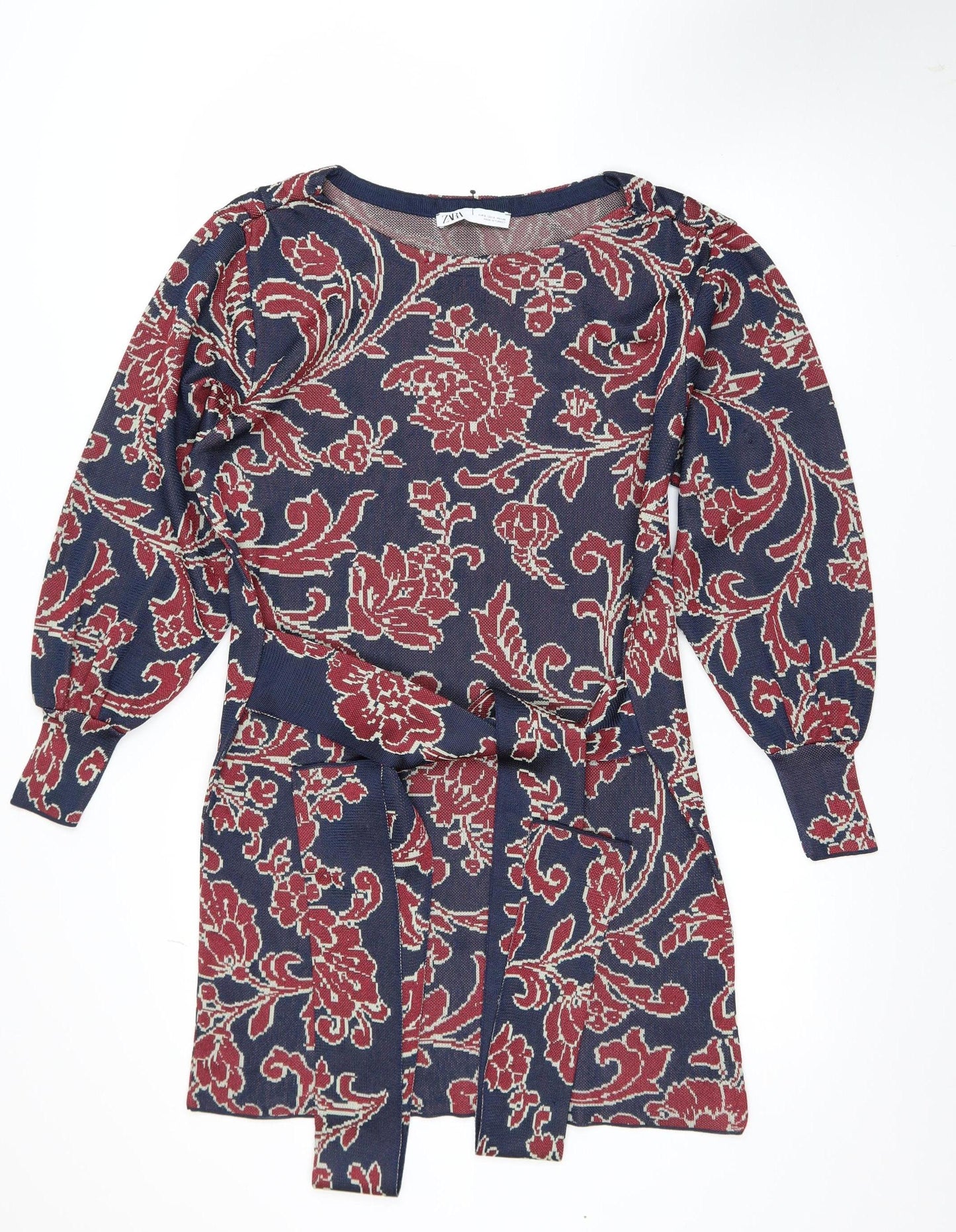 Zara Women Multicoloured S Floral Belted Shift Dress
