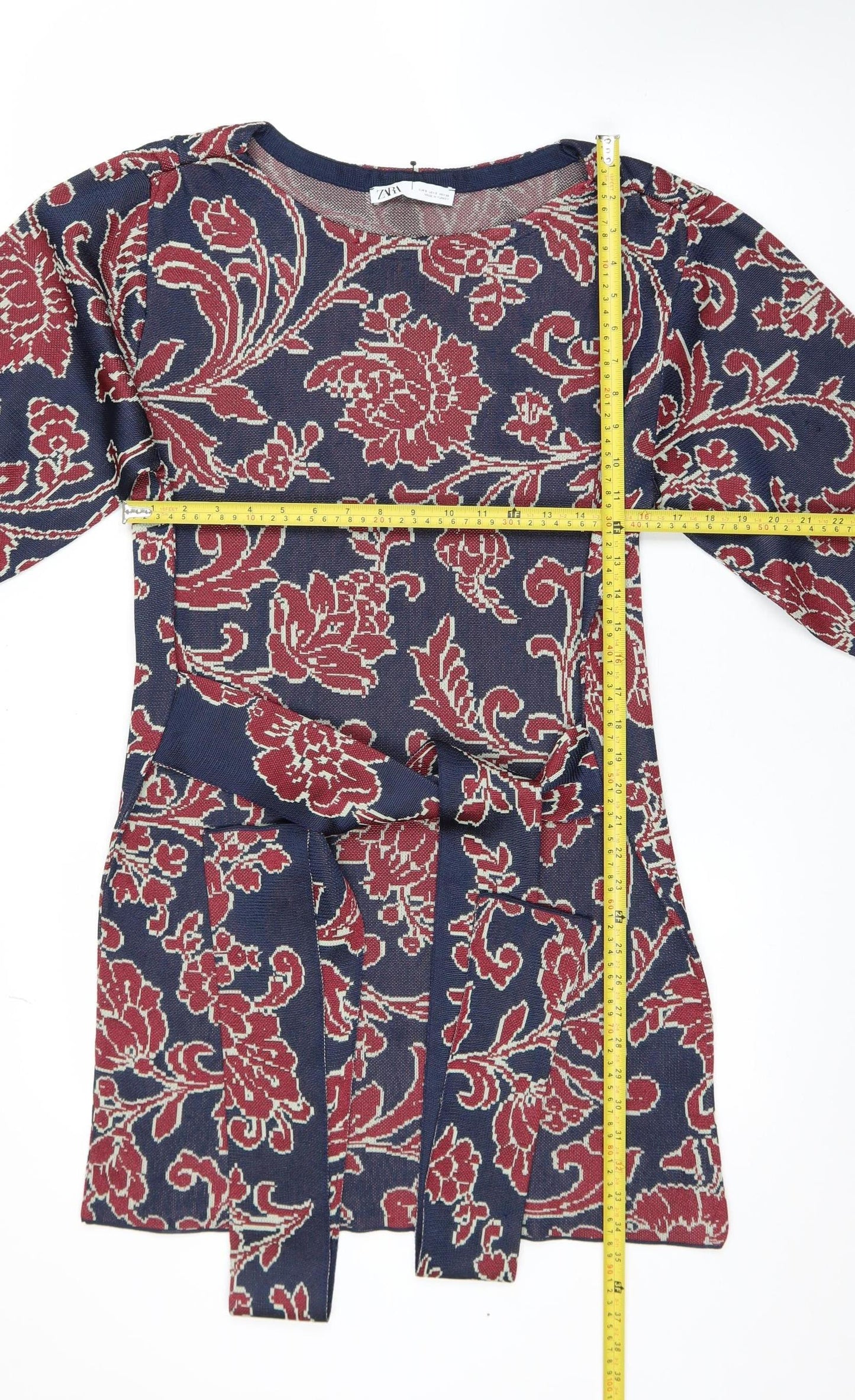 Zara Women Multicoloured S Floral Belted Shift Dress