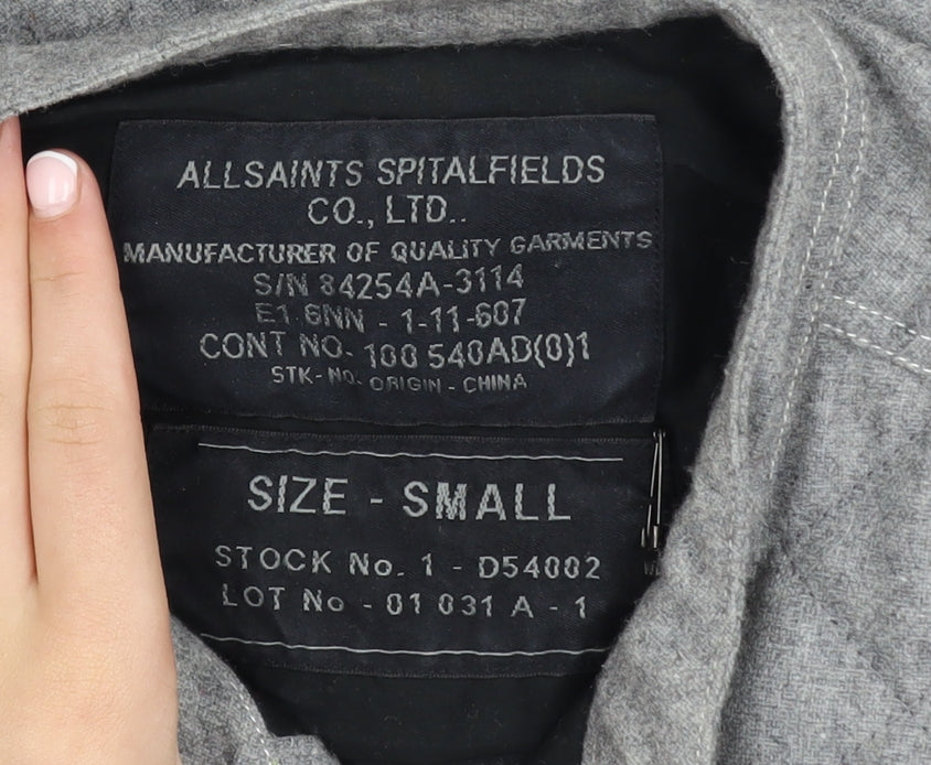 AllSaints Men's Grey Quilted Wool Blend Shirt Jacket Small