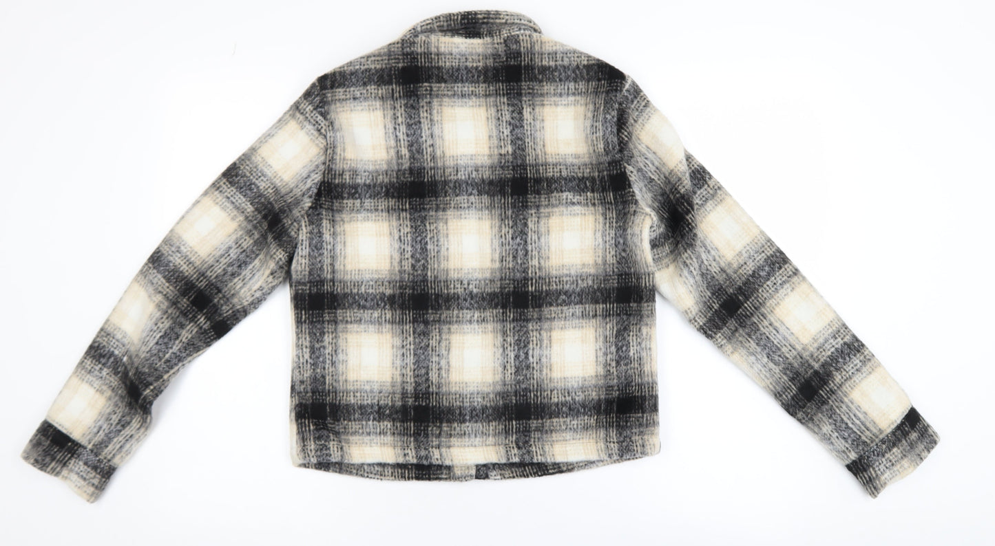ONLY Womens Beige Black Checked Cropped Jacket Size S