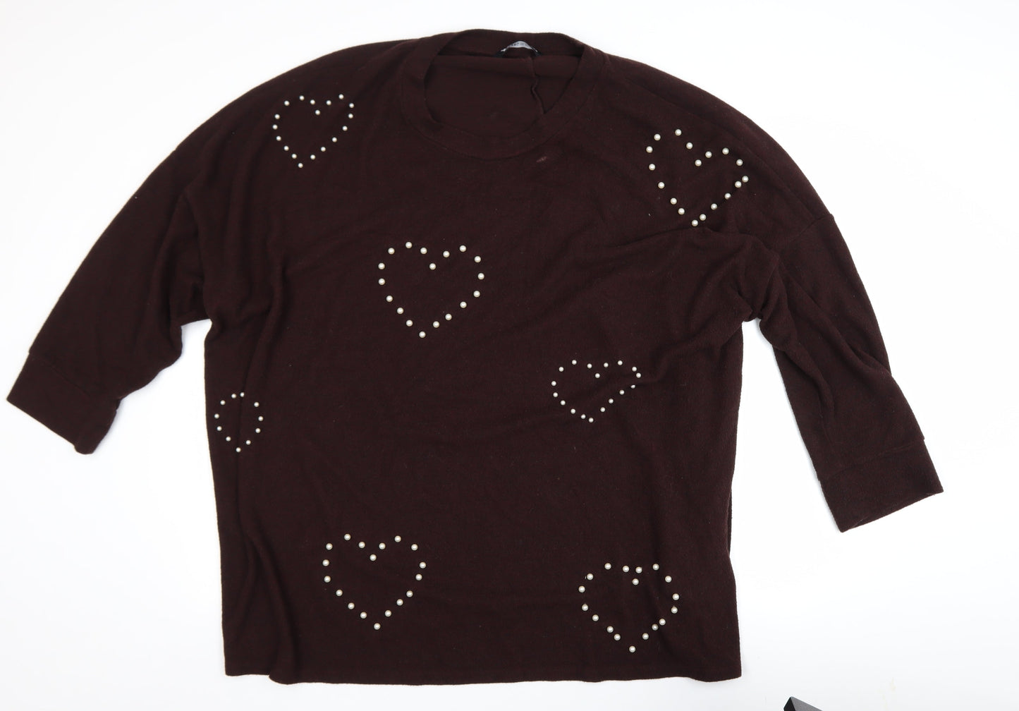 Yours Clothing Womens Brown Plus Size 22-24 Studded Heart Pullover Jumper