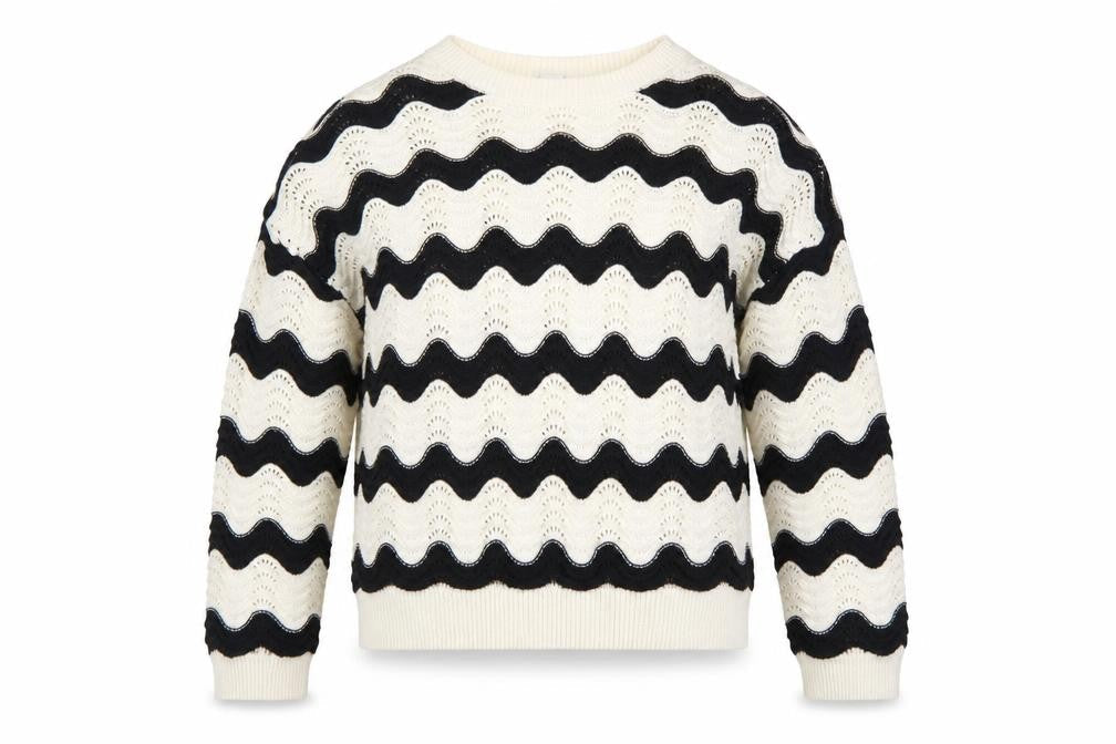 Primark Girls Black & Beige Striped Knit Jumper 12-13 Years Cotton Pullover